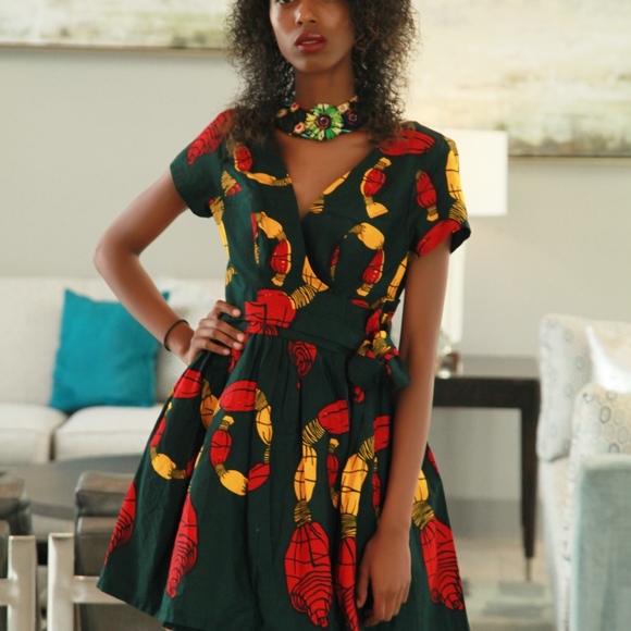 SOLD!African Print Women’s Kimono Wrap Mini Dress. - Picture 2 of 8